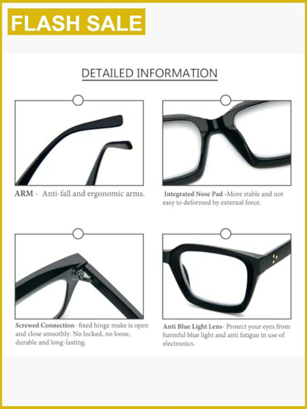 Oversized Blue Light Blocking Computer Reading Glasses Retro Square Readers - Picture 5 of 7